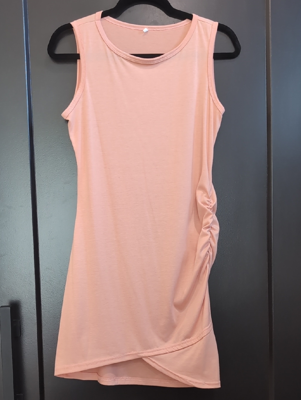 Sleeveless Ruched Side Tank Dress in Soft Peach